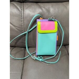 ili New York Leather RFID Blocking Wallet Wristlet Phone Bag Multi Color Leather